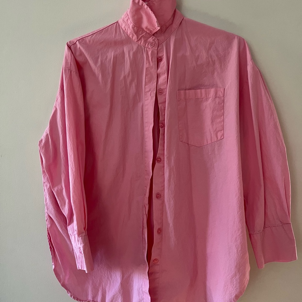 Pink cotton button down blouse